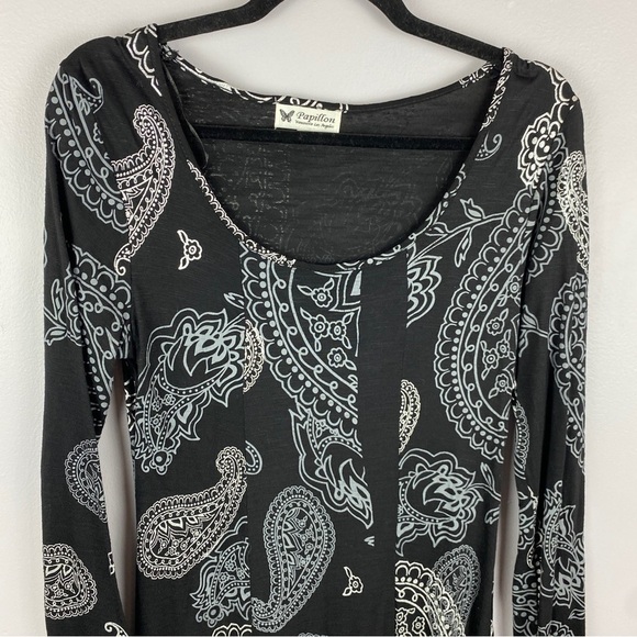 Papillon Paisley Long Sleeve Handkerchief Tunic Top Small Black - Picture 3 of 11